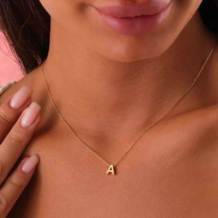 stainless steel Initial Necklace Gold Color Cut Letters Sin