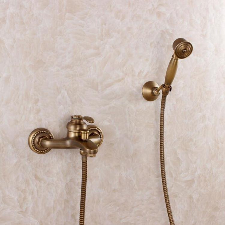 欧式仿古浴缸简易花洒入墙式黑古冷热混水龙头黄铜淋浴房淋浴花洒