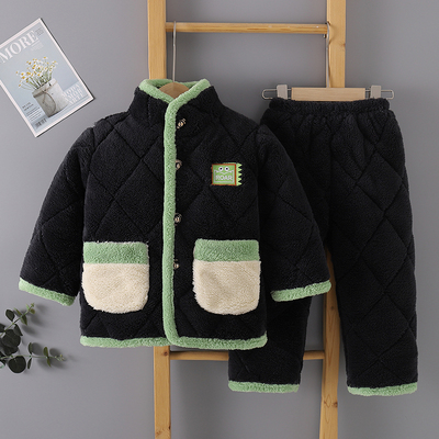 冬季儿童三层夹棉珊瑚绒睡衣