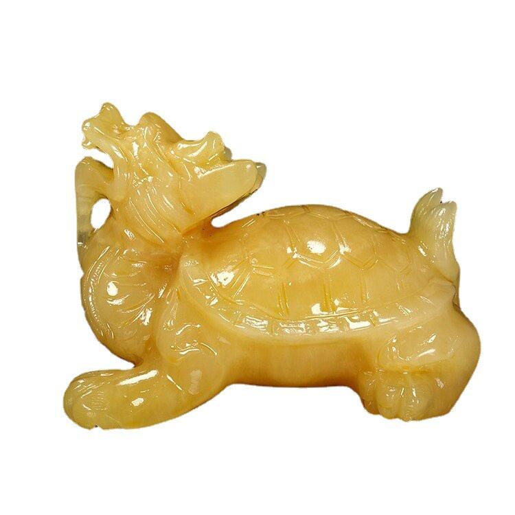 天然黄玉龙龟玉石摆件家居玉石乌龟公室装饰品龙头龟工艺品客厅