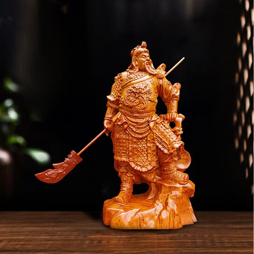 黑檀木关公像花梨木关公摆件武财神实木工艺品横刀关公摆件