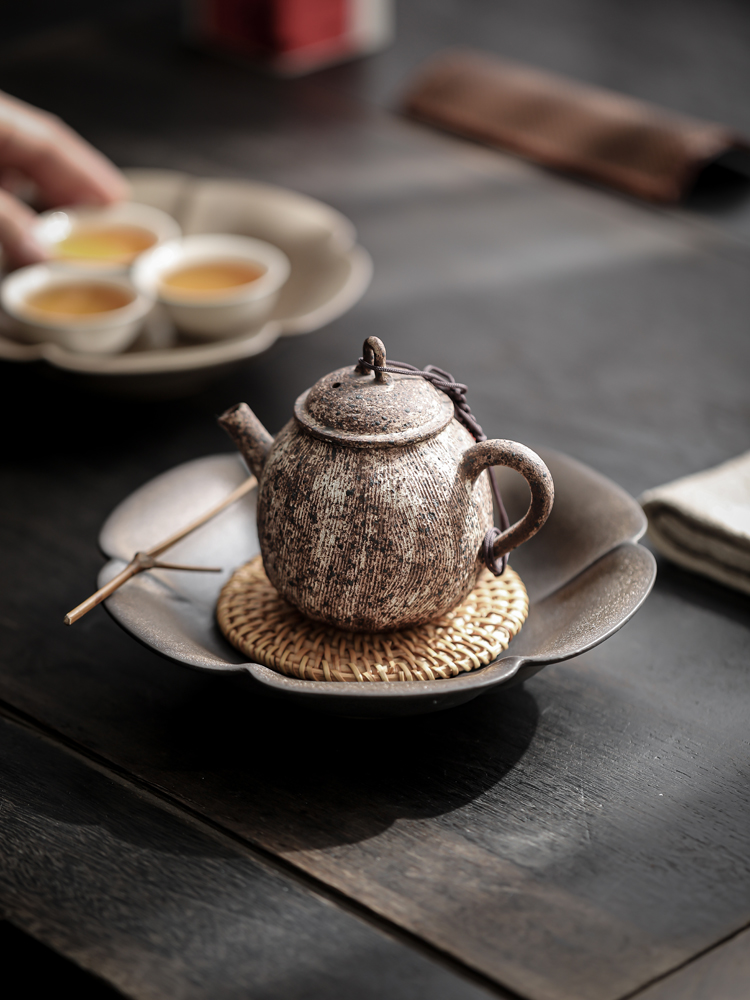 鎏金储水壶承干泡台粗陶藤编茶壶垫小型茶盘功夫茶具家用茶承托盘
