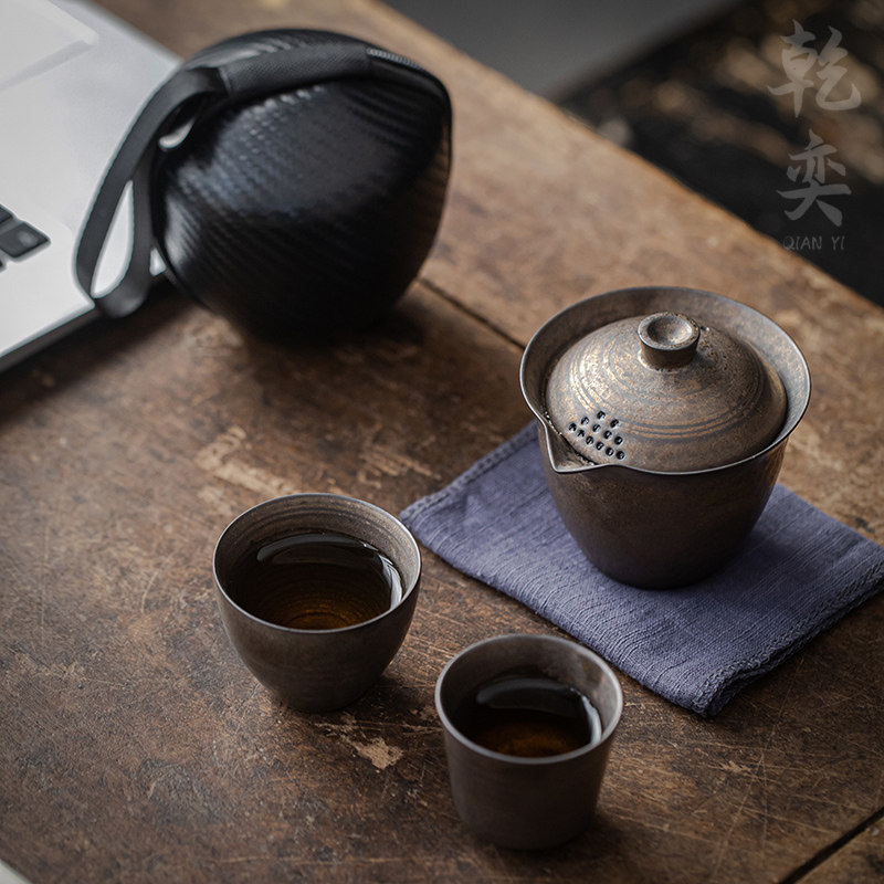 快客杯旅行茶具套组户外陶瓷一壶两杯可携式收纳包办公室简易泡茶