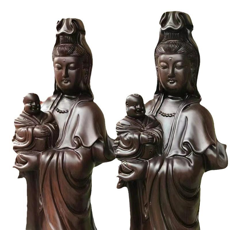黑檀木雕刻送子观音佛像摆件红木工艺品结婚礼品家居客厅供奉摆设