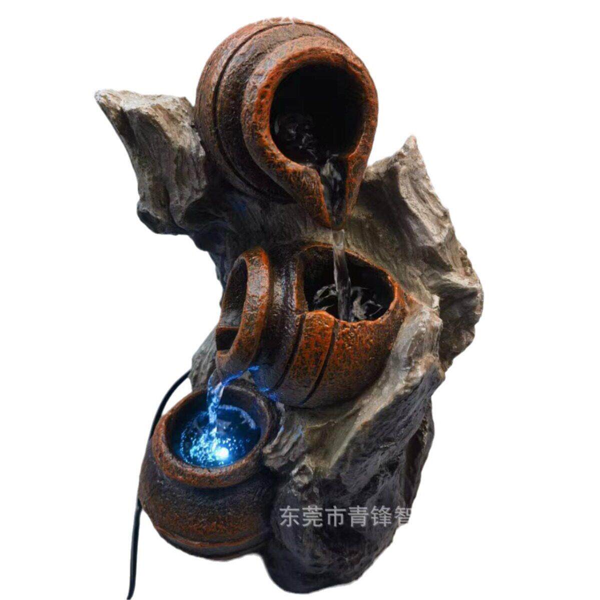 热销找客服树脂艺术小型喷泉流水摆件工艺品家居仿生树桩