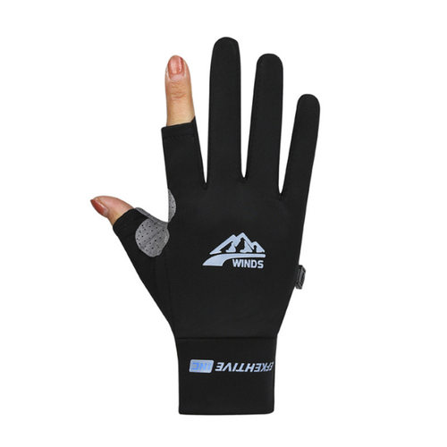 新款 冰丝骑行手套男女夏薄款运动骑行开车全指防滑漏二指钓鱼触