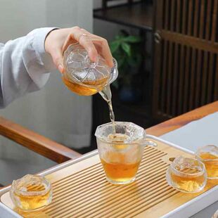 精选祁县中式磨砂白色玻璃茶具套装家用功夫茶小杯琉璃盖碗轻奢高