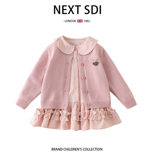 英国NEXT 两件套 SDI女童连衣裙套装 春秋儿童学院风公主裙针织开衫