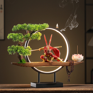 创意齐天大圣斗战胜佛大胜归来客玄关厅办公室电脑桌中式摆件发光