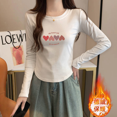 白色保暖德绒长袖打底衫女秋冬