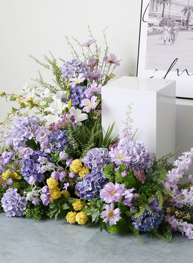 高雅紫色花艺摆件大型舞台地排花转角花仿真路引花排橱窗展区造景