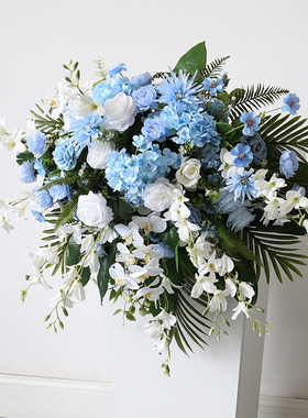 清爽蓝色讲台花商务花艺会展活动讲座仿真桌花主席演讲司仪台摆花