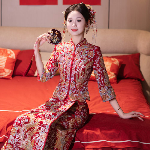 秀禾服2025新款新娘重工龙凤褂中式结婚出阁服褂皇褂后小个子嫁衣