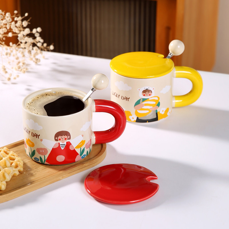 陶瓷杯子高颜值马克杯带盖勺女早餐燕麦杯办公室茶杯宿舍家用水杯,餐饮具,马克杯,淘宝优惠券,粉丝福利购,淘宝优惠卷