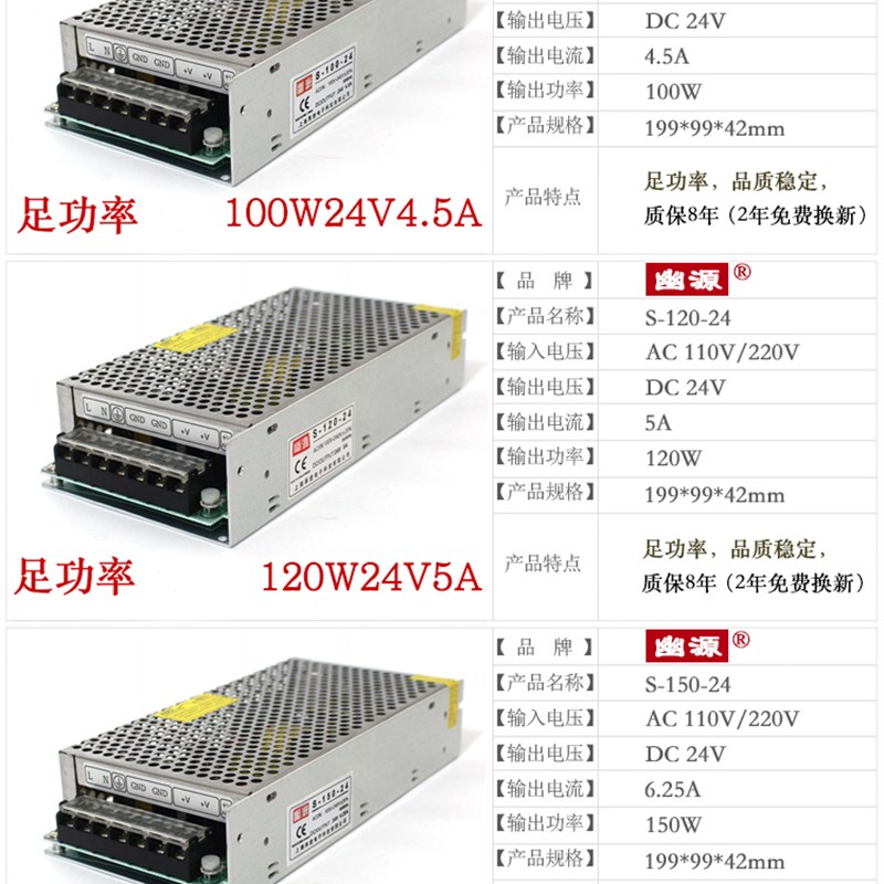S-100W150w200W250W稳压DC24V4.5A5A6.25AP8.3A10A工业开关电源