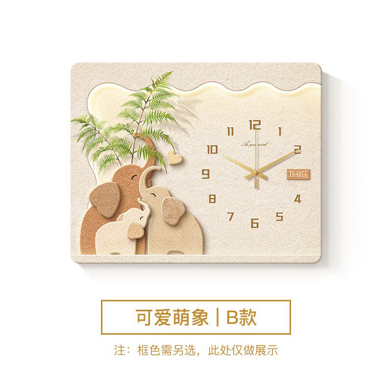 奶油风大象电表箱装饰画绿植餐厅配电箱挂画带钟表电闸盒遮挡壁画