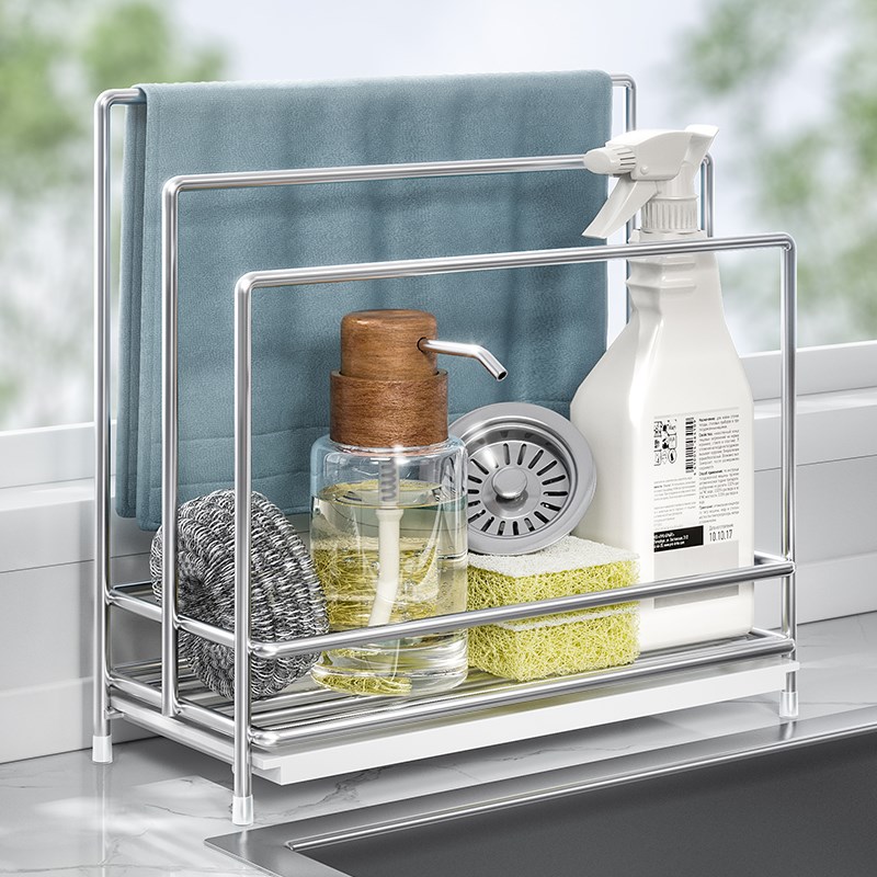 厨房抹布架304不锈钢r免打孔可壁挂置物洗洁精洗碗布海绵收纳架子