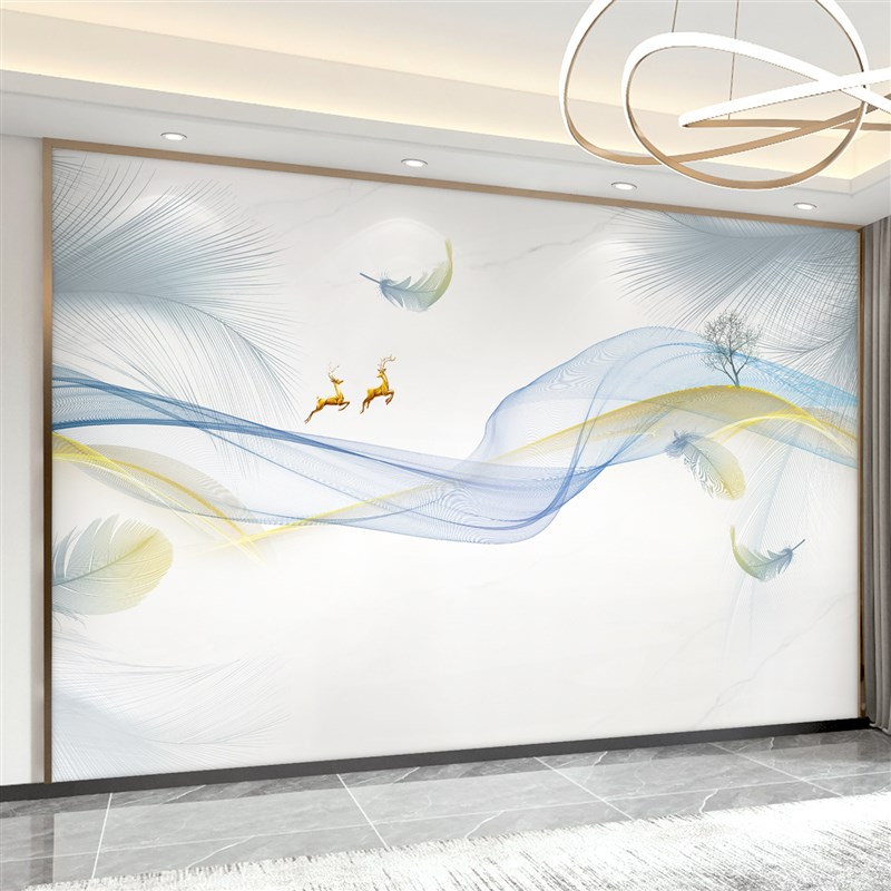 新款羽毛电视背景k墙壁画现代简约壁布3d北欧轻奢壁纸客厅影视墙