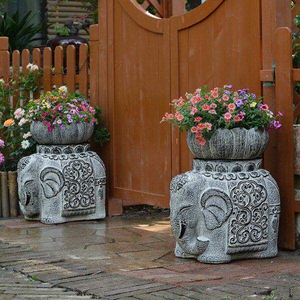 水泥大象花盆复古动物创意别墅入户花园花槽门口装饰艺术花坛摆件