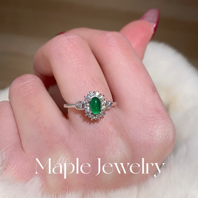 天然阳绿翡翠925纯银戒指