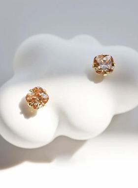 Maple【杏酱】天然黄水晶S925纯银耳钉女简约日常方糖养耳洞耳环