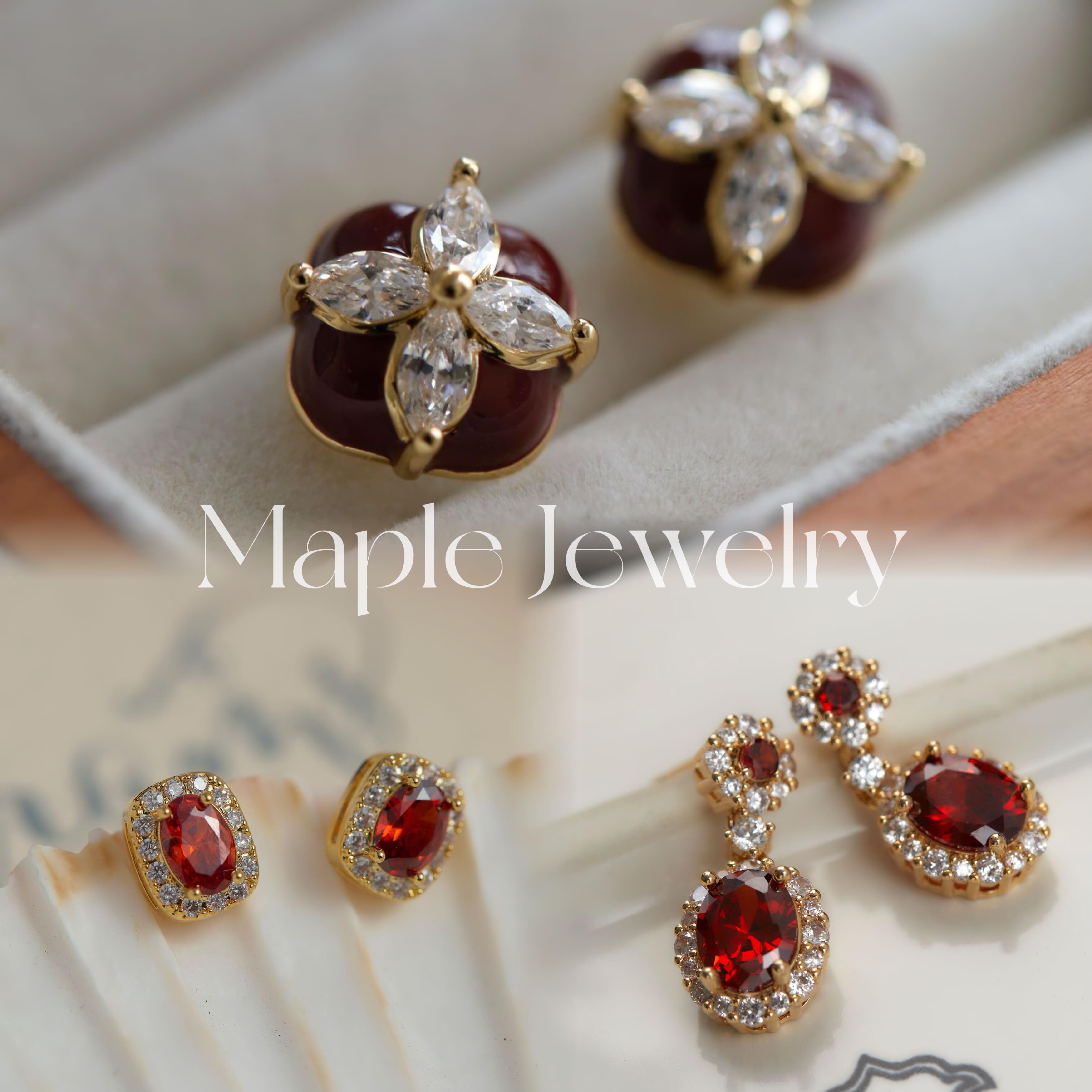 Maple【红色派对】复古红色耳环925银精致气质高级感红宝石耳钉,饰品/流行首饰/时尚饰品新,银饰耳饰,淘宝优惠券,粉丝福利购,淘宝优惠卷