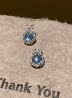 Maple【在逃公主】天然海蓝宝925纯银耳钉日常简约甜美耳环养耳洞