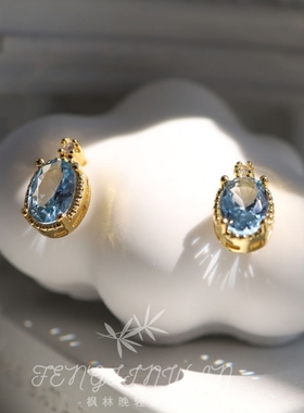 Maple-天然海蓝宝耳钉女925纯银18k金水晶宝石耳环高级感轻奢耳饰