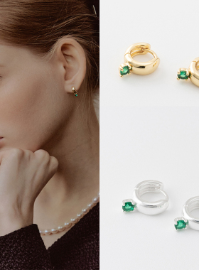 Maple-韩国设计师品牌同款925纯银耳扣女祖母绿星星迷你耳骨耳环