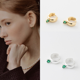 Maple 925纯银耳扣女祖母绿星星迷你耳骨耳环 韩国设计师品牌同款