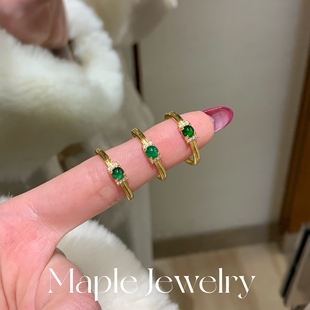 Maple【四喜】天然危料阳绿翡翠纯银戒指女新中式玉髓轻奢高级感