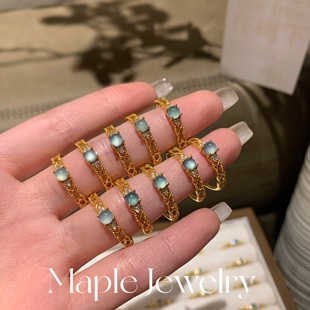 Maple【岚枝】天然危料蓝水翡翠纯银戒指蕾丝轻奢新中式玉髓女戒
