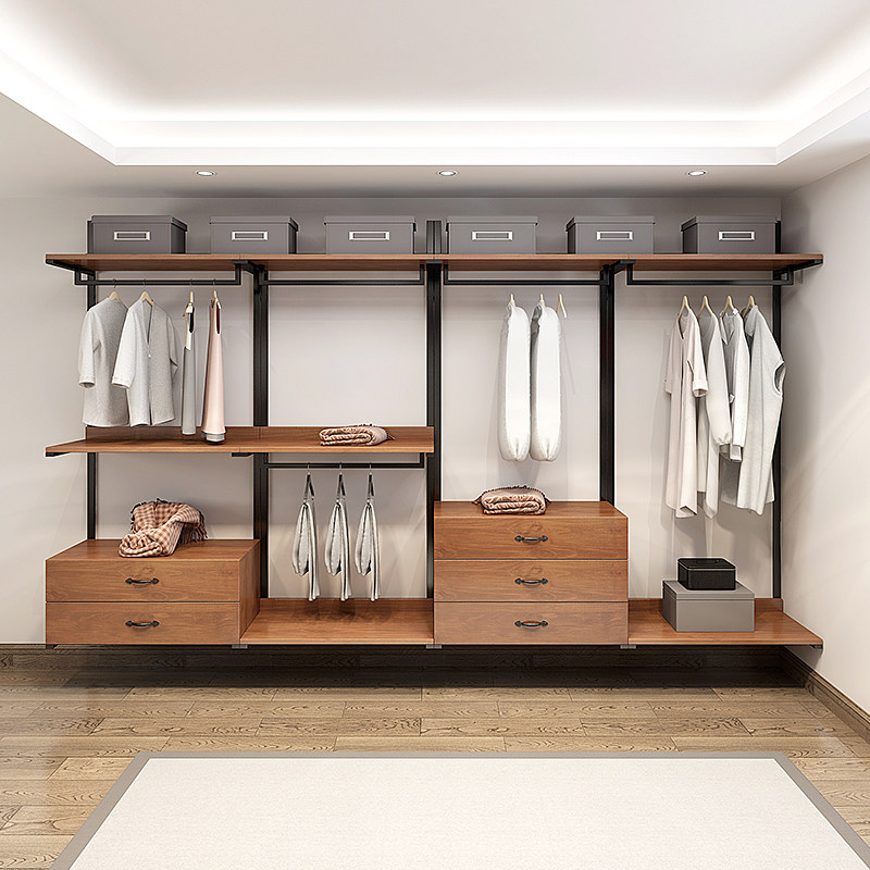 开放式衣柜衣帽间置物架挂墙金属衣架落地卧室铁艺步入式挂衣架子