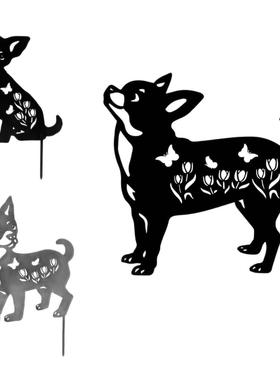 爆款铁艺工艺品动物剪影狗狗松鼠猫咪一套装插件户外园林地插