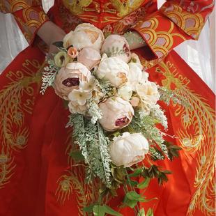 欧美式仿真新娘手捧花婚庆用品瀑布水滴西式拍照影楼道具森系户外
