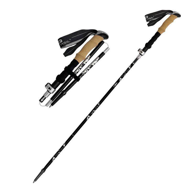 户外五节7075T6铝合金折叠登山杖手杖轻量便携行山杖N88真软木