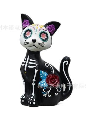 万圣节骷髅头猫狗家居桌面鬼屋氛围节日装饰树脂雕像动物摆件