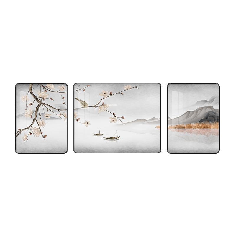 山水画新中式客厅装饰画沙发背景墙壁挂画茶室简约现代大幅三联画