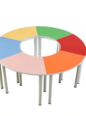 心理教室六边形桌椅拼接组合八人桌椅学生辅导彩色培训团体活动桌