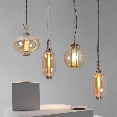 新中式茶室简约轻奢吧台会所咖啡厅玻璃艺术灯笼床头复古餐吊灯