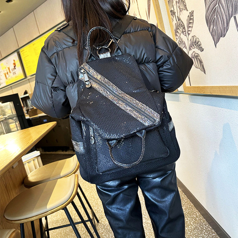 亮片双肩包女2025新款大容量百搭超火洋气背包感旅行包女包