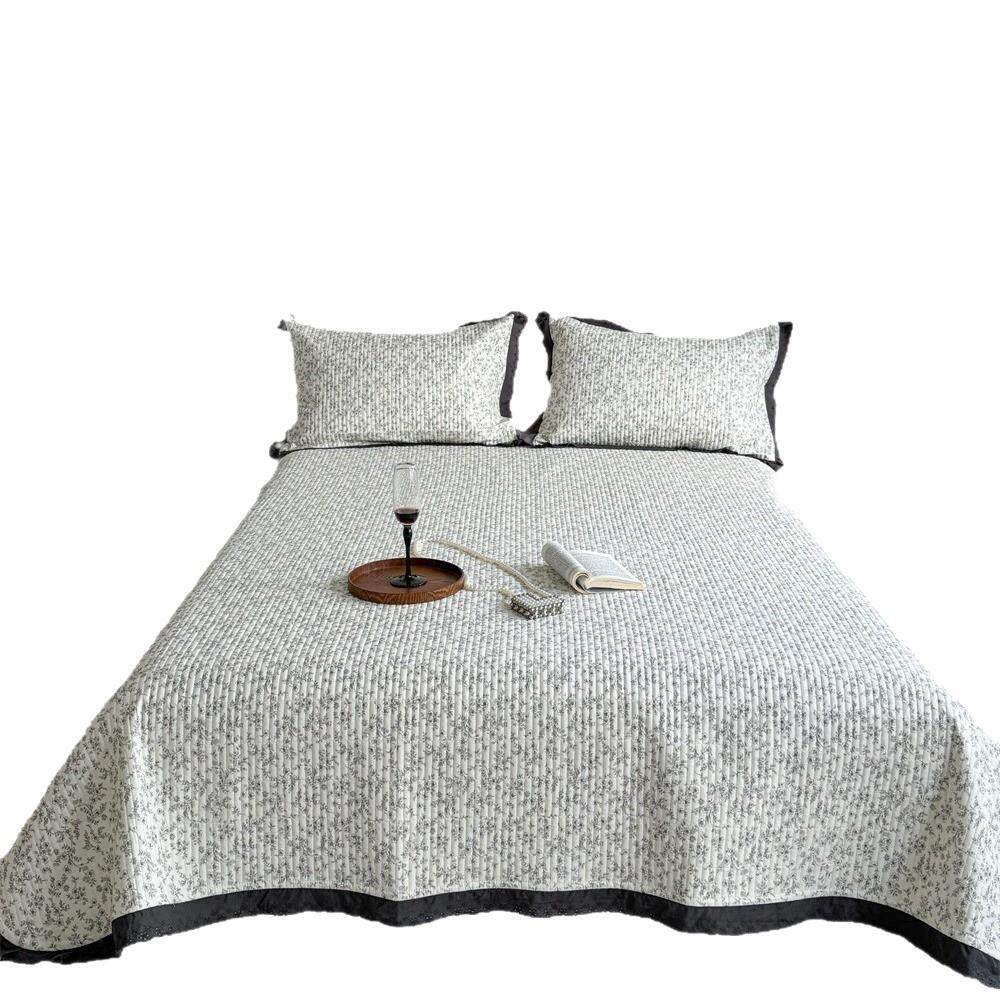 四季通用全棉小花边床盖三件套韩系小碎花亲肤透气绗缝防滑床单