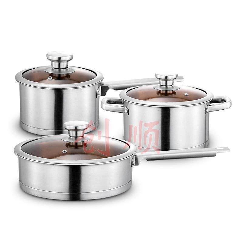厂价直销430不锈钢套装锅加厚复底汤炒锅欧式直角不粘锅三件套