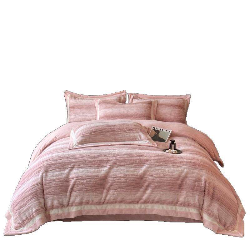 2025新款兔毛绒四件套双拼纯色雕花绒牛奶绒床上被套床笠床单加厚,床上用品,床品套件/四件套/多件套,淘宝优惠券,粉丝福利购,淘宝优惠卷