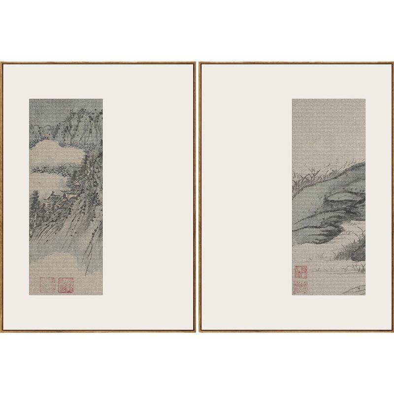 寻山新中式沙发背景墙装饰画客厅山水挂画禅意实木书房茶室壁画