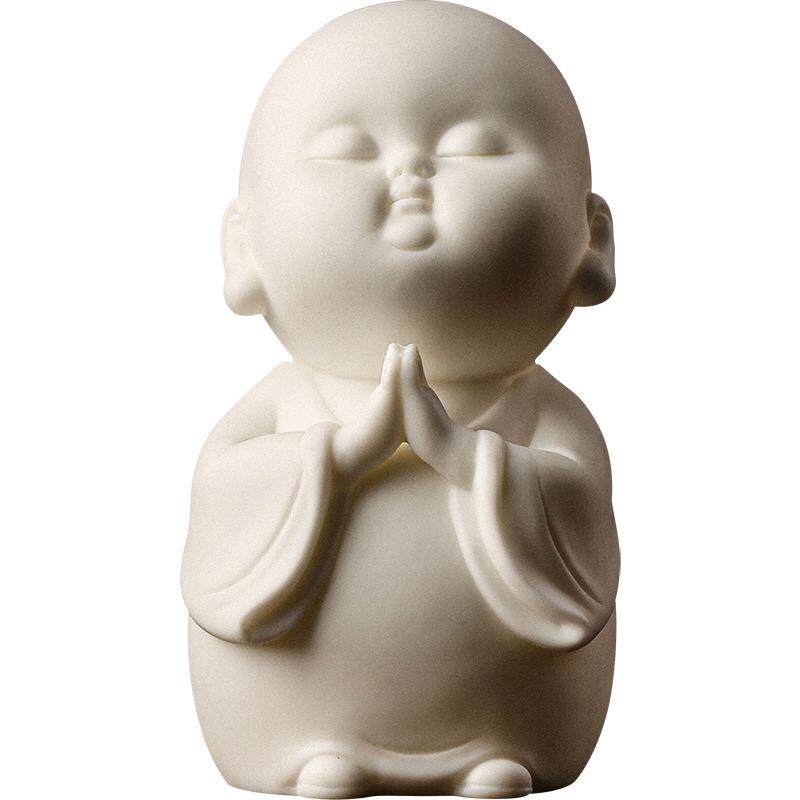 德化白瓷小和尚摆件中式陶瓷人物家居客厅玄关书房桌面禅意摆设品
