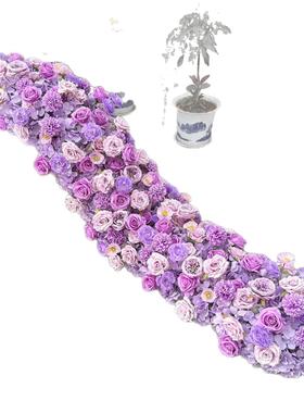 仿真花排商场紫色橱窗展厅装饰长排花西式婚礼长桌花长条花