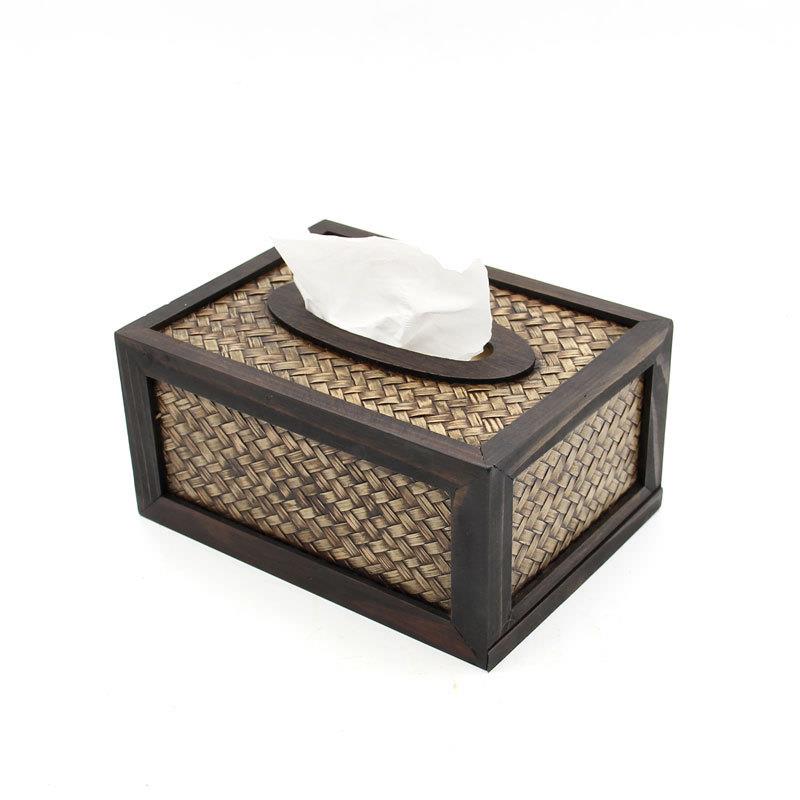 SPA会所酒店21餐厅木质纸盒创意木制纳抽纸藤编收摆家盒居工艺放