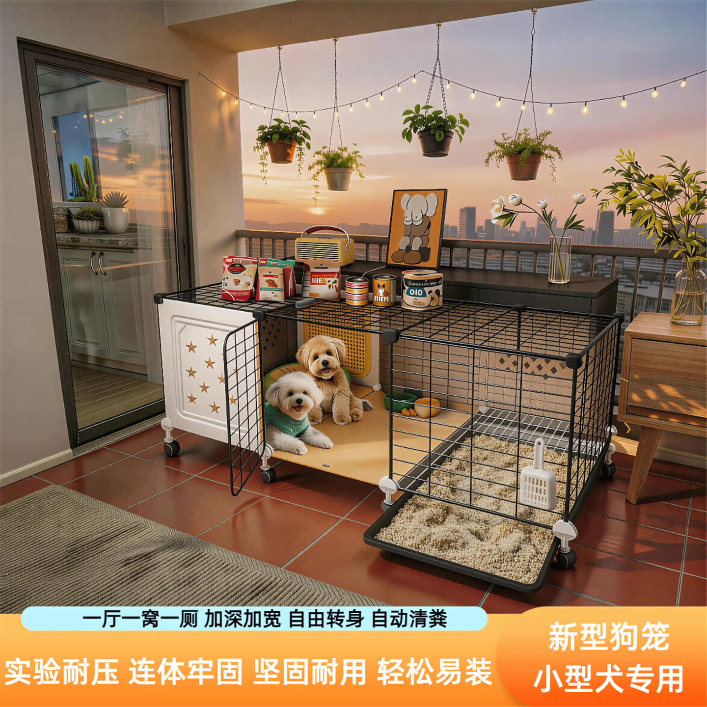 狗笼小型犬室内宠物小狗专用厕所分离一体笼子一室一厅一卫小别墅