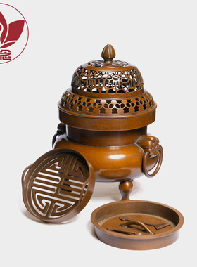 庆松堂苏工铜炉名家胡庆松五福炉紫铜复古印香炉摆件收藏熏香